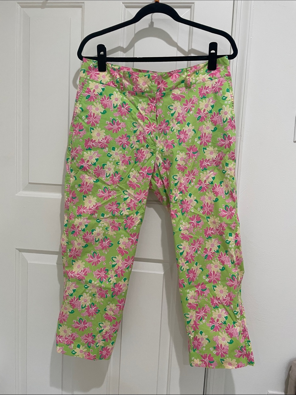 Vintage Lilly Pulitzer Rhinodendrum daisy 12 green pink Pants ankle crop cropped